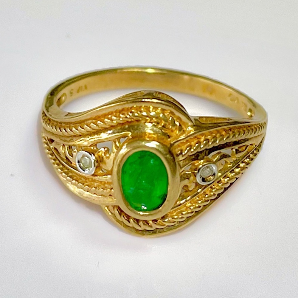 Vintage 10k Emerald Diamond Ring 3.5g